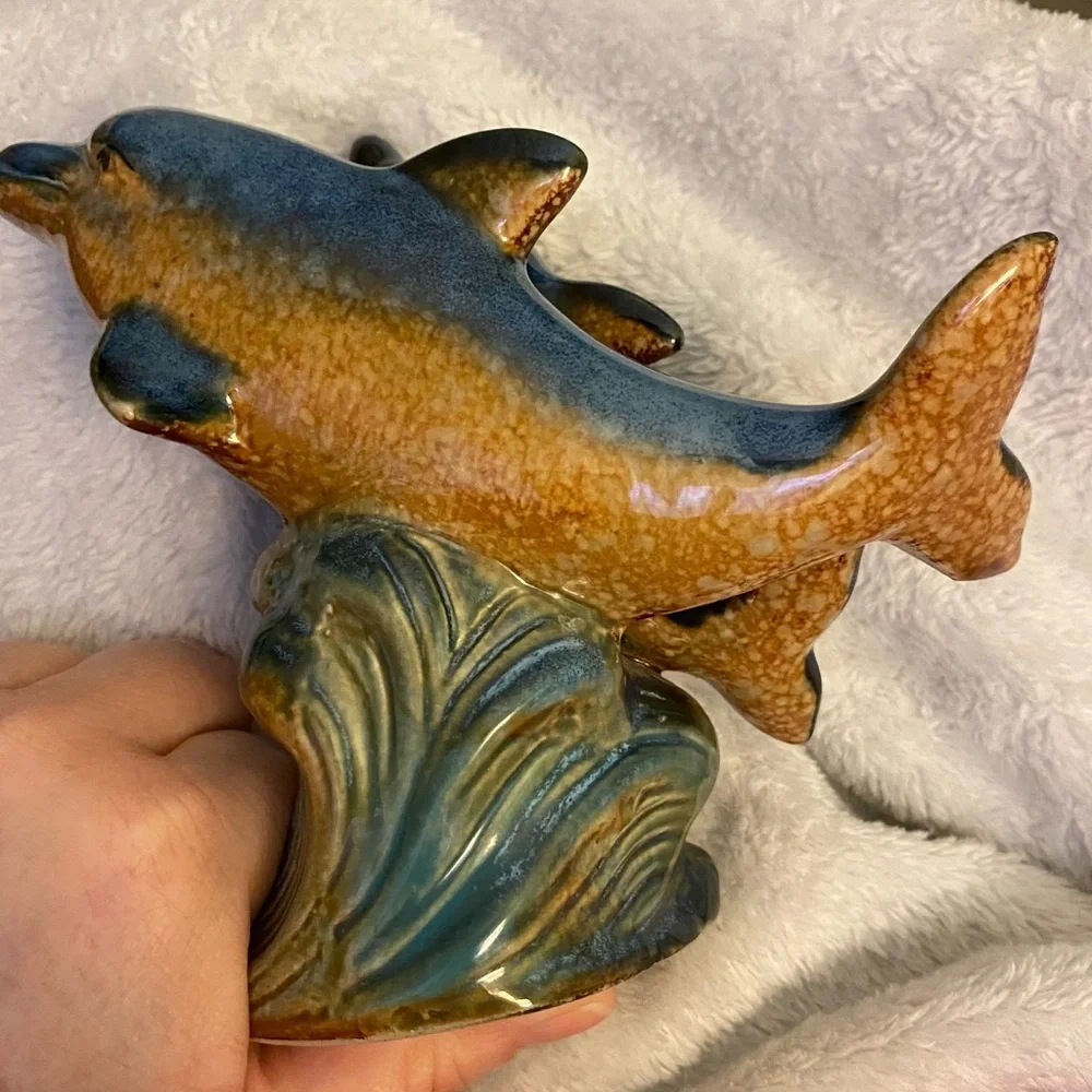 Glazed Pottery Dolphins Figure School Of Dolphins 5”x7